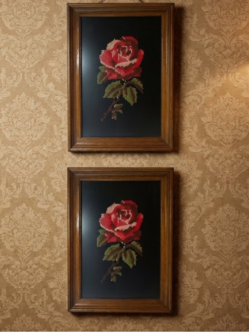 Vintage Needlepoint Cross stitch roses in wood frames
Framed in Greece
Victorian